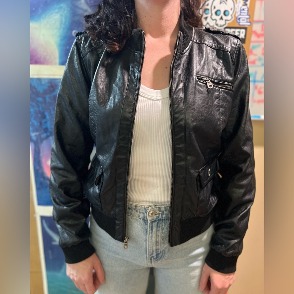 Faux Leather Bomber Jacket